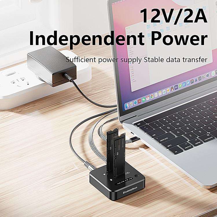 Blueendless SD08A M.2 NVMe SSD Docking Station Dual-Bay USB 3.2 Gen2 10Gbps External Drive Enclos...