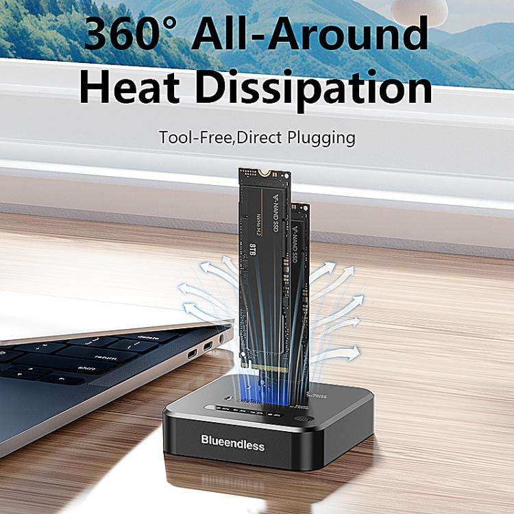 Blueendless SD08A M.2 NVMe SSD Docking Station Dual-Bay USB 3.2 Gen2 10Gbps External Drive Enclos...