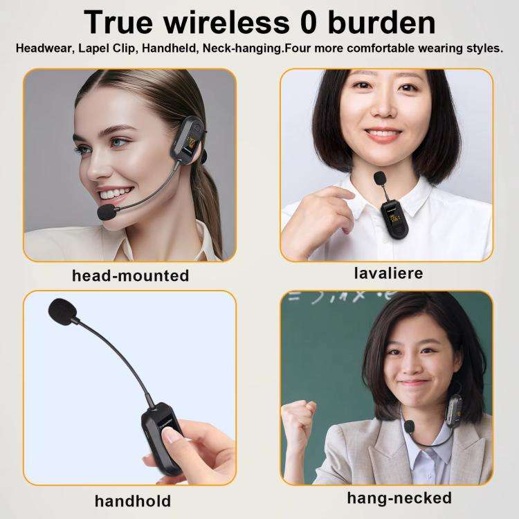 Wireless 2.4G Microphone Amplifier Portable Microphone, 1 In 1 Lapel Clip, 1 In 1 Headwear, 1 In ...