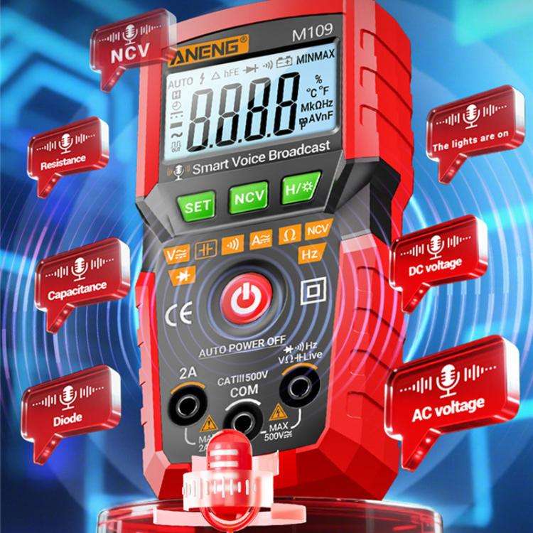 ANENG M109 Digital Multimeter With Voice Guide 4000 Counts, NCV Detection, Capacitance/Resistance...