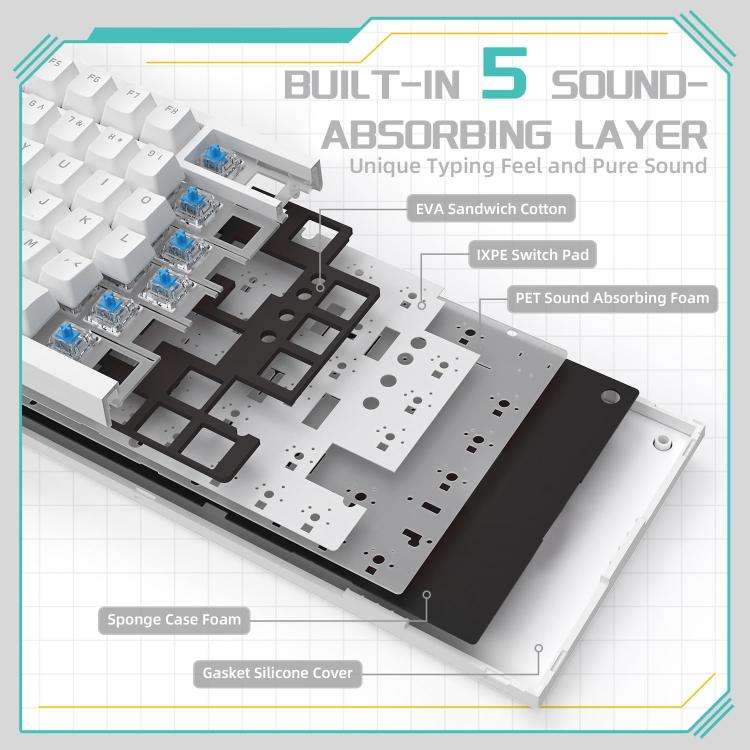 Ajazz AK820 Hot Swappable Wired Mechanical Keyboard With Light, Green Switch Ice Blue Light White...
