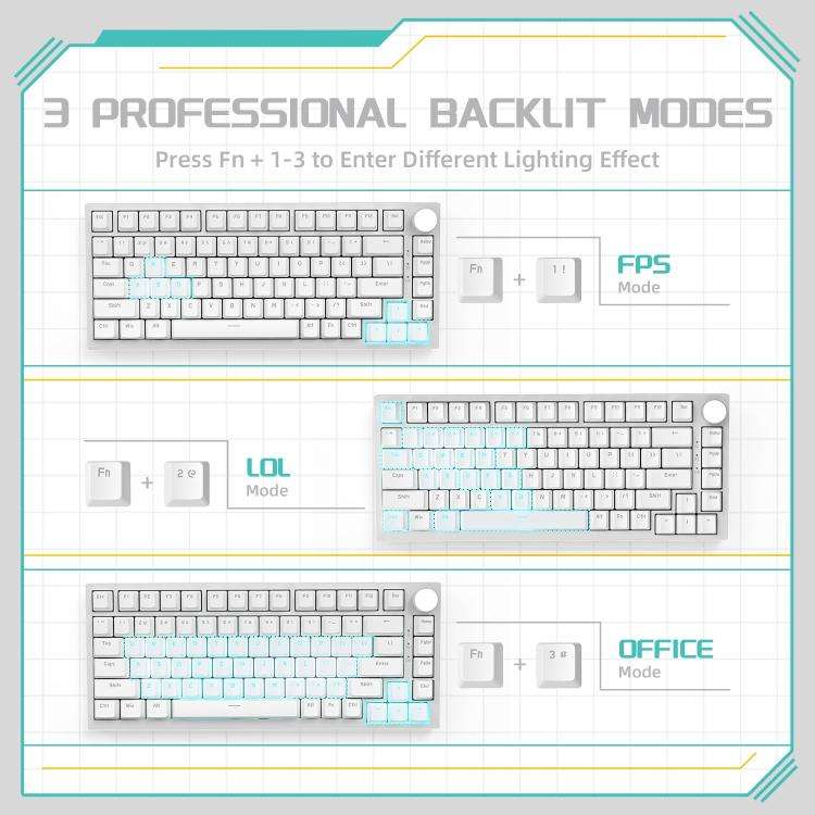 Ajazz AK820 Hot Swappable Wired Mechanical Keyboard With Light, Green Switch Ice Blue Light White...