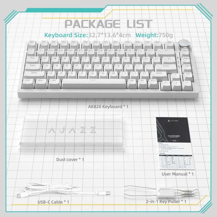Ajazz AK820 Hot Swappable Wired Mechanical Keyboard With Light, Green Switch Ice Blue Light White...