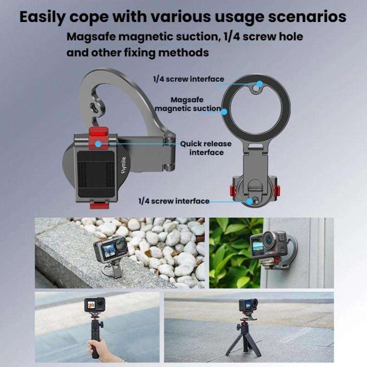 For DJI Osmo Action 3 / 4 / 5 Pro / Osmo 360 Flymile Quick-Release Magnetic Mount, OM12