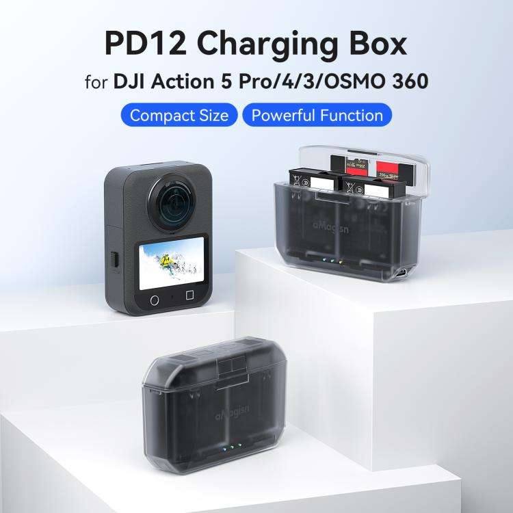AMagisn PD12 Charging Case Battery Charger For DJI Osmo 360/ Action 5 Pro / 4 / 3, PD12