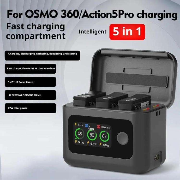 With Screen Charging Bin Intelligent Charge Manager For DJI Osmo 360 / Action 5 Pro / Action 4 / ...