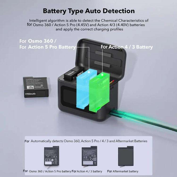 With Screen Charging Bin Intelligent Charge Manager For DJI Osmo 360 / Action 5 Pro / Action 4 / ...