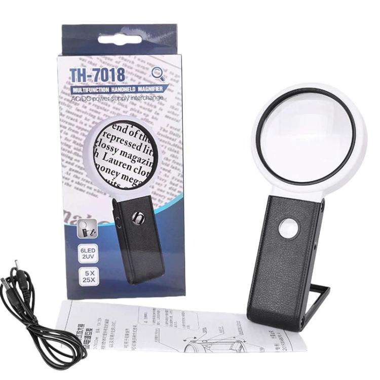 LED Folding Desktop Magnifying Glass For Reading Antique Jewelry Identification, 80mm 6X / 25X, 9...