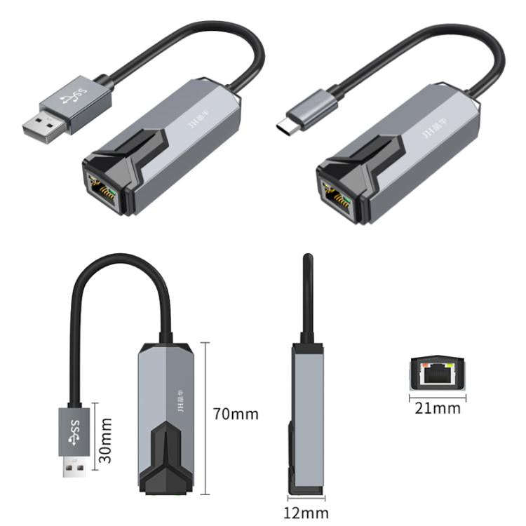 JINGHUA 2.5G Wired Network Adapter RJ45 Laptop HUB, USB, TYPE-C
