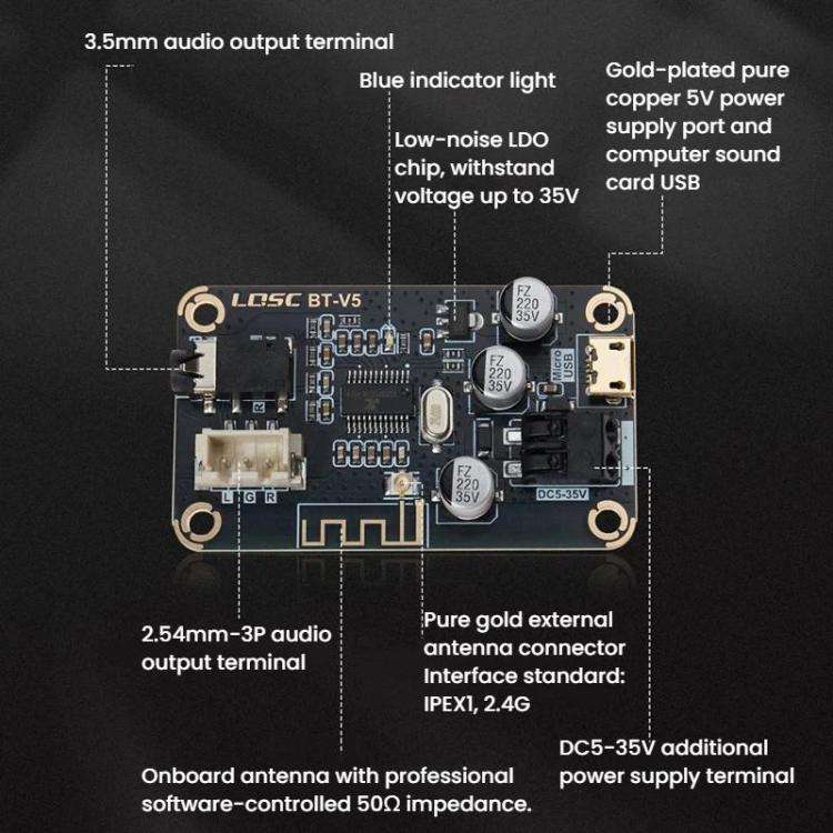 MP3 Bluetooth 5.1 Decoding Board DIY Modified Lossless Car Audio Receiver Module, LQSC BT-V5