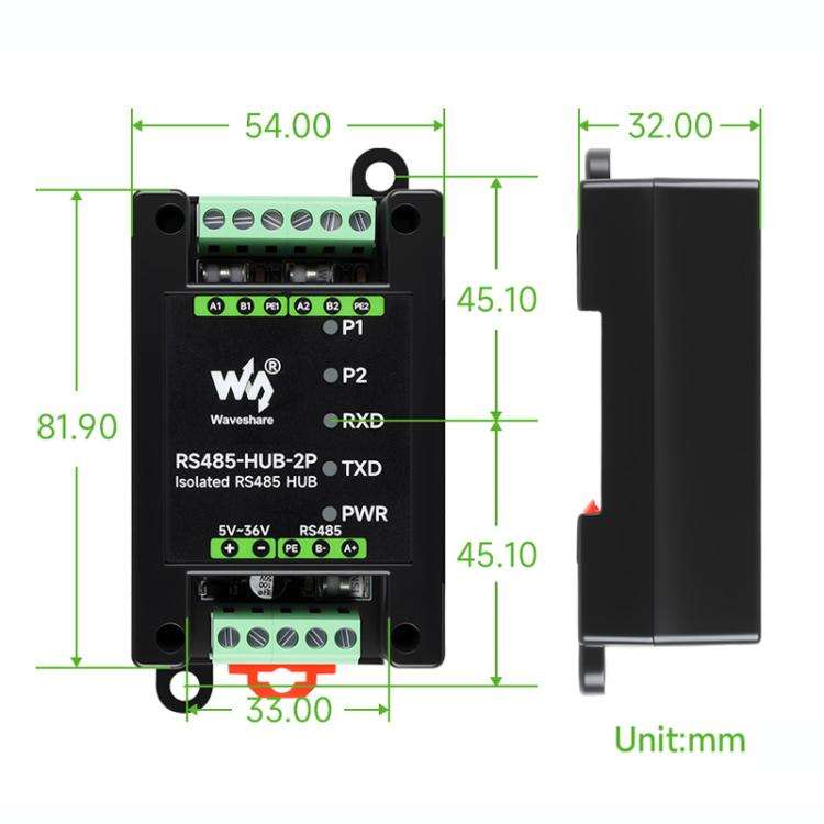Industrial Isolated 2CH Hub Rail Wide Baud Rate Repeater, 32157