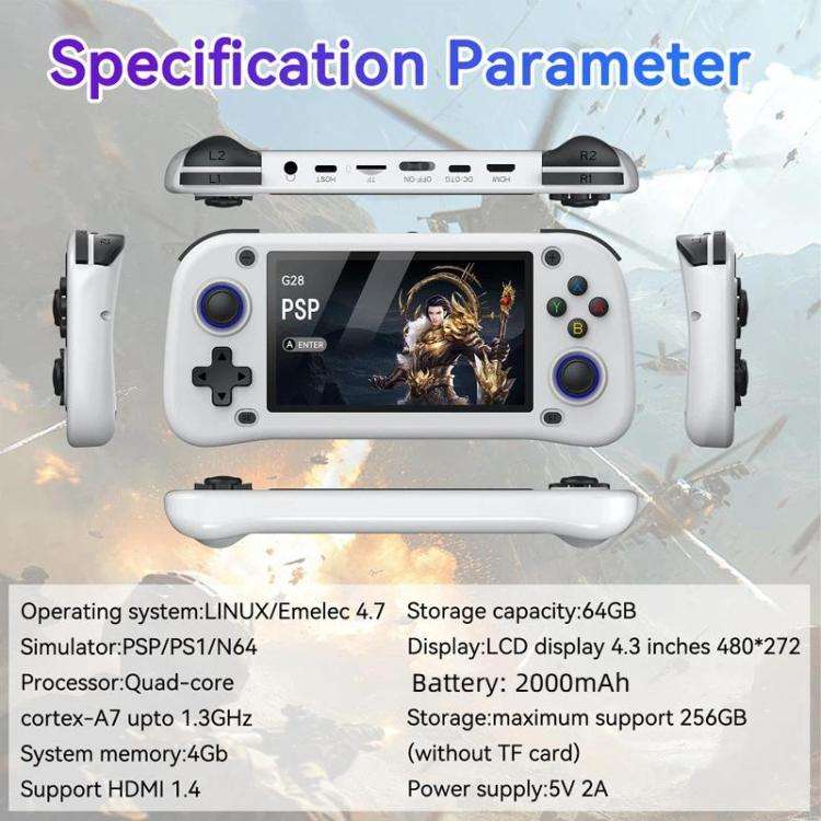 G28 Portable Handheld Open-Source Game Console 4.3 Inch HD IPS Screen, ARM Quad-Core Cortex-A7 1....