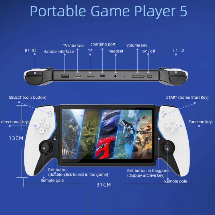 7.0 Inch Handheld Open-Source Game Console With High-Definition Arcade Battles, P5 White, P5 Blac...