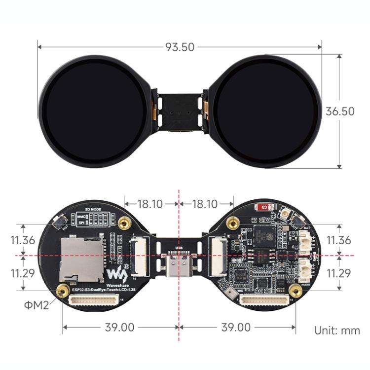 WAVESHARE ESP32-S3 Double Eye 1.28 Inch Round LCD AIoT Development Board, Supports Wi-Fi / Blueto...