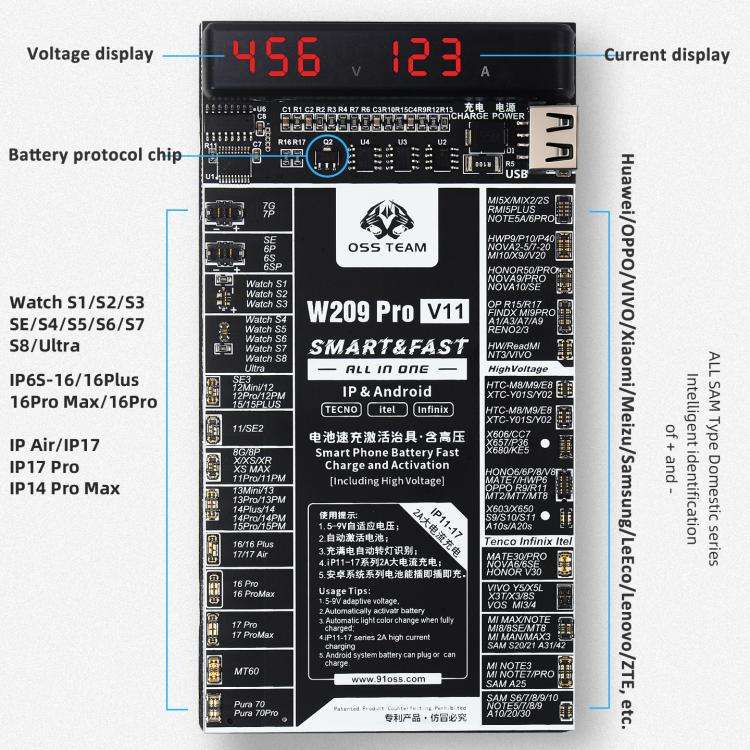 OSS TEAM W209 PRO V11 Battery Activator Board 7.4V High-Voltage for iPhone 6 To 17 Series & Andro...