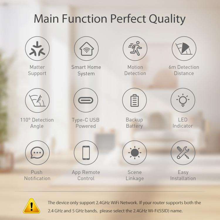 Matter Thread USB-C Power PIR Motion Sensor Smart Home System Compatible With Tuya App Remote Con...