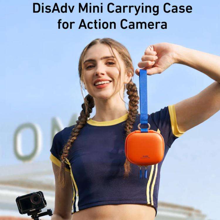 TELESIN DisAdv Mini Hard Shell Carrying Case For Action Cameras Universal Storage Bag With Wrist ...