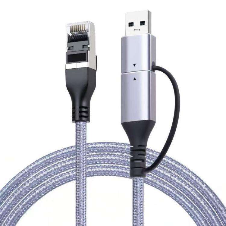 USB-C/USB 3.0 To RJ45 Gigabit Ethernet Cable LAN Converter, 2-in-1 Ethernet Cable