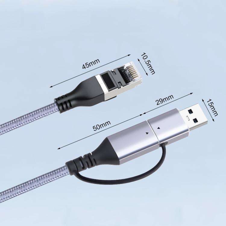 USB-C/USB 3.0 To RJ45 Gigabit Ethernet Cable LAN Converter, 2-in-1 Ethernet Cable