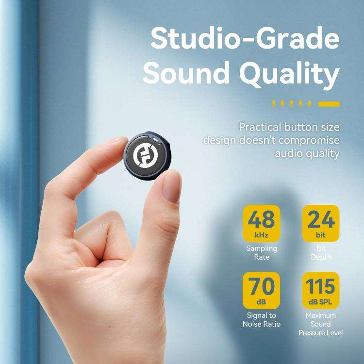 HOLLYLAND LARK M2 Button-Size Concealed Lapel Microphone 300m Transmission Range, 48kHz/24bit HiF...