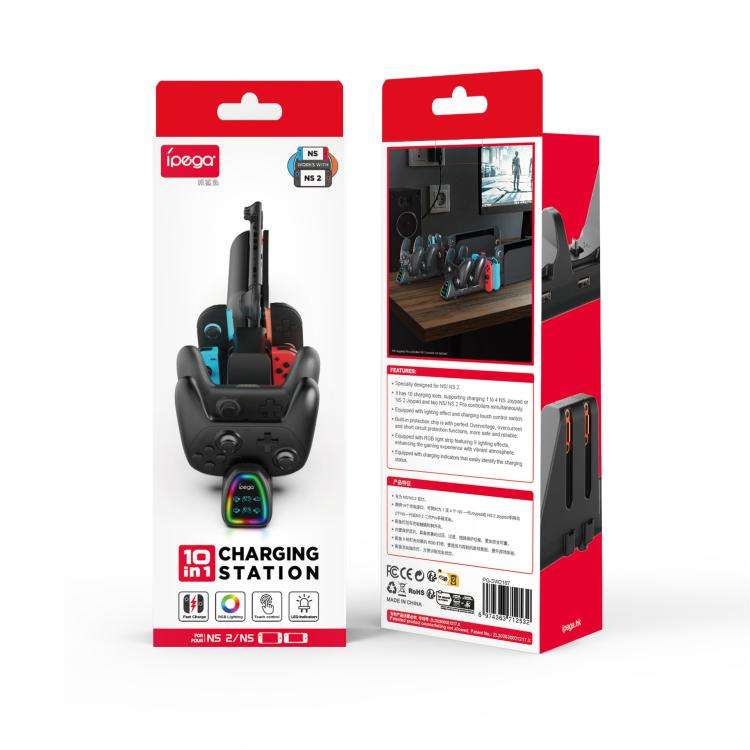 ipega 10-in-1 Charging Dock for Nintendo Switch 2 / Switch Joy-Con & Switch 2 Pro Controllers USB...
