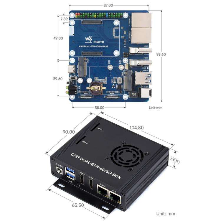 For Raspberry Pi CM5 WAVESHARE Dual Network Port Expansion Board Support 4/5G Communication Modul...