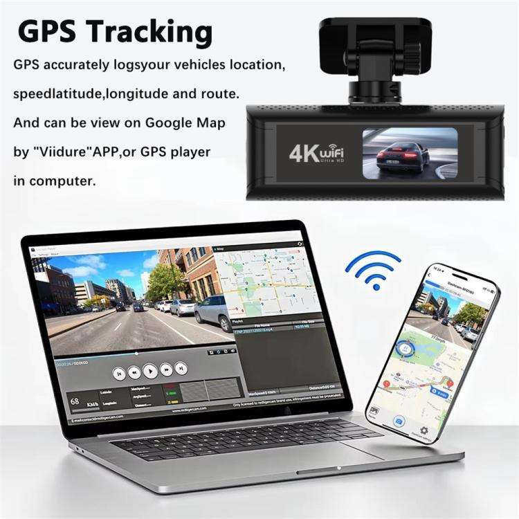 4K Smartphone Connected WiFi High-Definition Dual-Recording Car Dash Cam, Front+Inside, Front+Ins...
