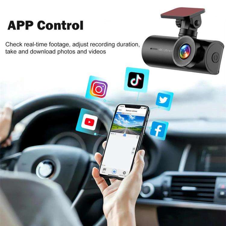 4K Smartphone Connected WiFi High-Definition Dual-Recording Car Dash Cam, Front+Inside, Front+Ins...