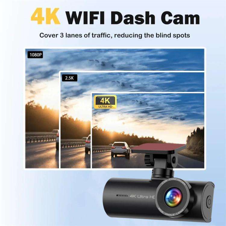 4K Smartphone Connected WiFi High-Definition Dual-Recording Car Dash Cam, Front+Inside, Front+Ins...