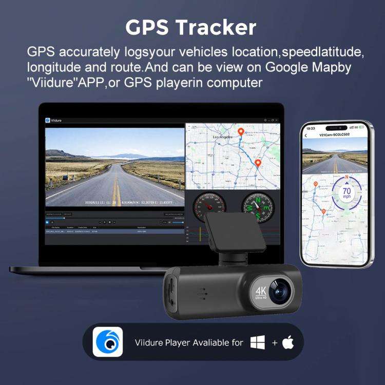 4K Dual Recording WiFi Smartphone Connected Car Dash Cam, Front+Rear, Front+Rear+GPS Track, Front...