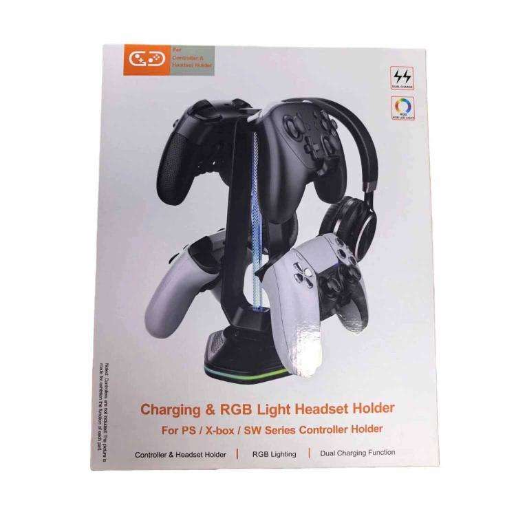 Multi-Function Gaming Stand For Headset & 4 Controllers With Dual USB Charging Ports And RGB Ligh...
