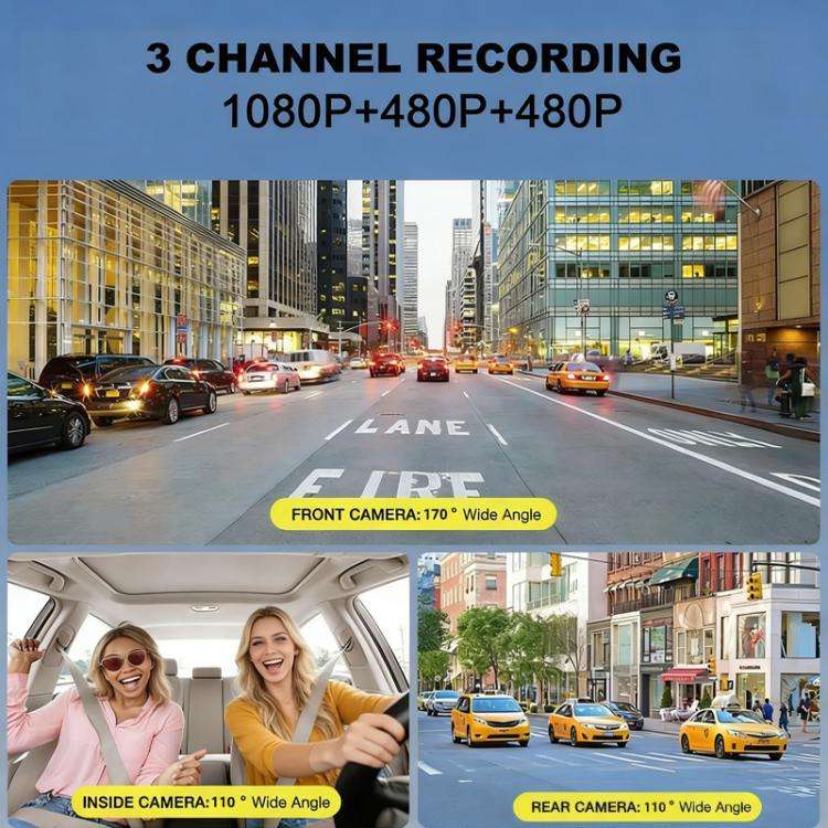 3.16-inch HD 1080P Infrared Night Vision Car DVR, Front + Interior (No Wi-Fi), Front + Interior +...