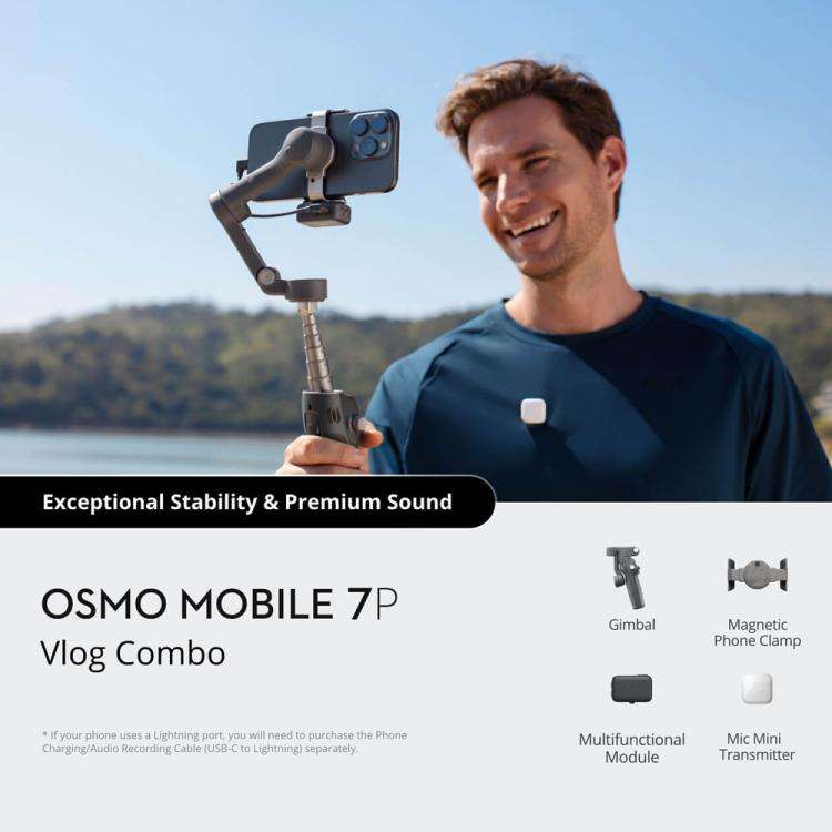 Original Osmo Mobile 7P Vlog Combo With Mic Mini Transmitter, Mobile 7P Vlog Combo White, Mobile ...