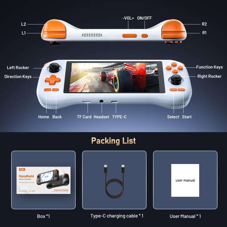 K56 Retro Game Console With 5.5-Inch Touchscreen Android 14 OS, ES-DE Frontend For Faster Gamepla...