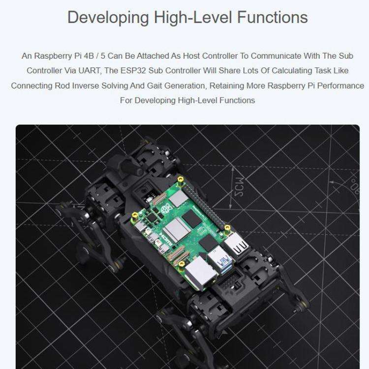 Waveshare WAVEGO Pro 12-DOF Bionic Dog-Like Robot Open Source For ESP32 And Raspberry Pi, Basic, ...