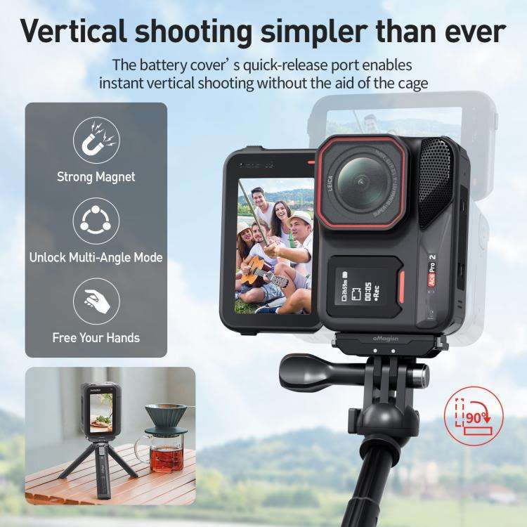 For Insta360 Ace Pro 2 aMagisn Vertical Shooting Battery Cover Magnetic Quick-Release & Splash Pr...