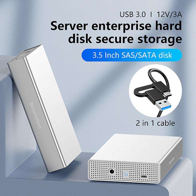 Blueendless U35KS SAS/SATA Mobile Hard Disk Enclosure 2.5/3.5 inch Desktop Laptop Full Metal SSD ...