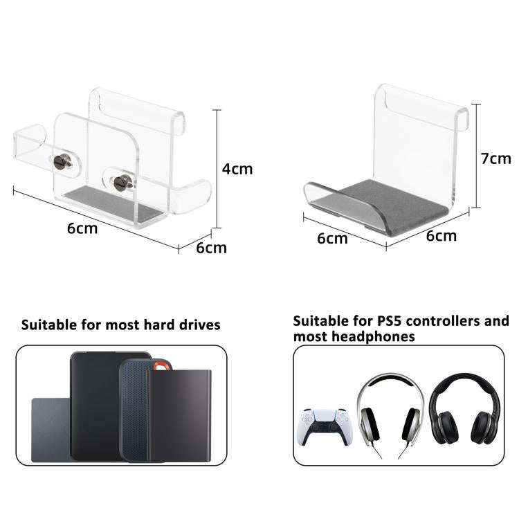 For PS5 Console Acrylic Overhead Hanger Dual Hook for Controller, Headset, and Hard Drive Storage