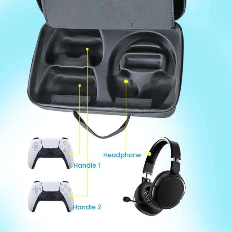 For PS5 Pro Console & Accessories Carrying Case with Headphone Compartment Double-Layer Storage Bag
