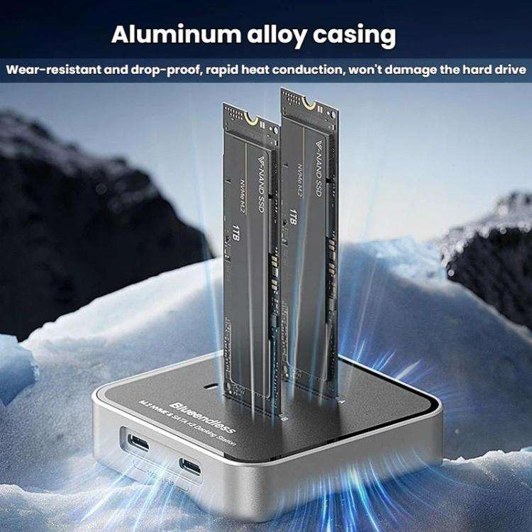 Blueendless SD09 Dual-Bay M.2 Dual-Protocol Drive Enclosure NVMe/SATA SSD Case, US Plug, EU Plug,...