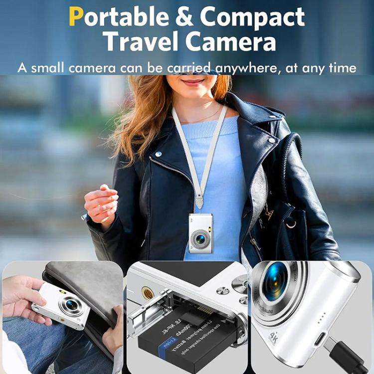 HD 4K Dual Lens Selfie Digital Camera Portable Card-Style CCD Student Camera, Black, White, Black...