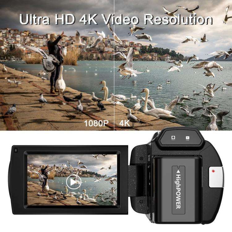 HD 4K Handheld Digital Camcorder With Electronic Image Stabilization For Outdoor Sports, US Plug,...