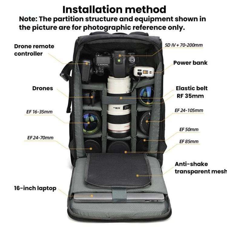 AK818 Waterproof Anti-Theft Dual-Shoulder Camera Bag Large-Capacity Photography Backpack