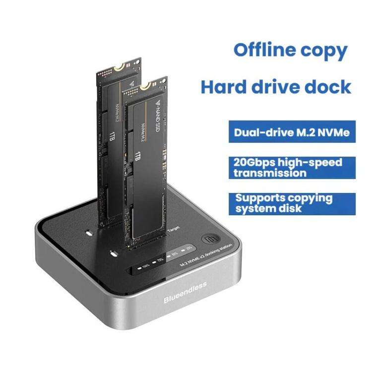 Blueendless SD08 Dual-Bay NVMe SSD Enclosure M.2 Offline Cloning Device 20Gbps High-Speed Solid-S...