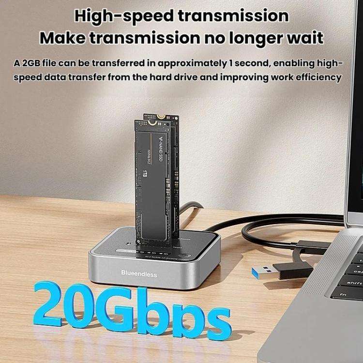 Blueendless SD08 Dual-Bay NVMe SSD Enclosure M.2 Offline Cloning Device 20Gbps High-Speed Solid-S...