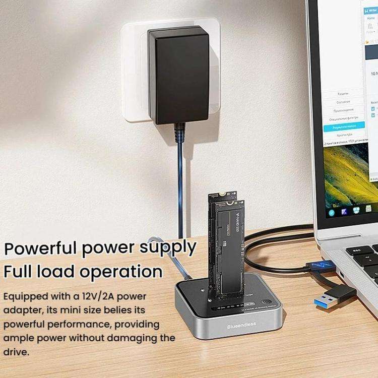 Blueendless SD08 Dual-Bay NVMe SSD Enclosure M.2 Offline Cloning Device 20Gbps High-Speed Solid-S...
