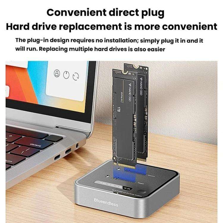 Blueendless SD08 Dual-Bay NVMe SSD Enclosure M.2 Offline Cloning Device 20Gbps High-Speed Solid-S...