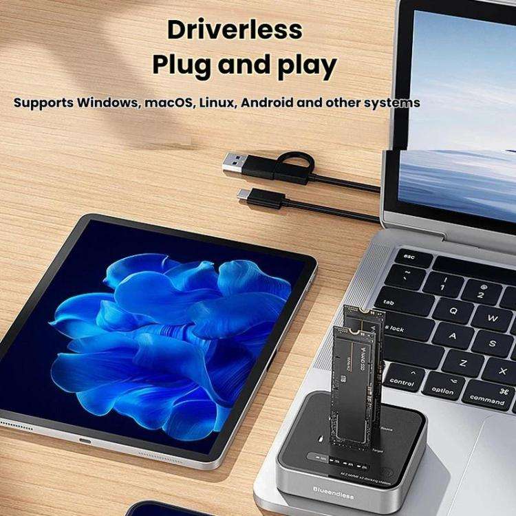 Blueendless SD08 Dual-Bay NVMe SSD Enclosure M.2 Offline Cloning Device 20Gbps High-Speed Solid-S...