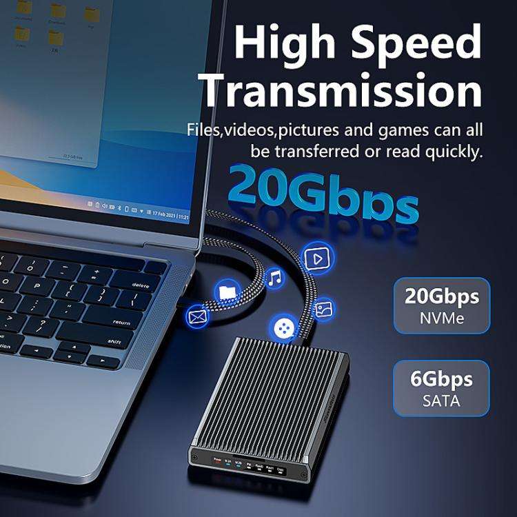 M.2 Disk Array Enclosure NVMe / SATA Dual-Protocol RAID Portable SSD Enclosure 20Gbps Offline Cop...