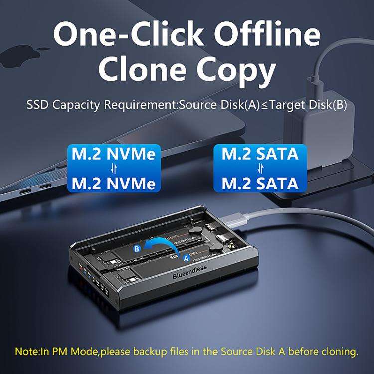 M.2 Disk Array Enclosure NVMe / SATA Dual-Protocol RAID Portable SSD Enclosure 20Gbps Offline Cop...